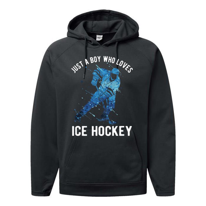 Just A Boy Who Loves Ice Hockey Performance Fleece Hoodie