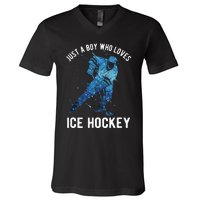 Just A Boy Who Loves Ice Hockey V-Neck T-Shirt