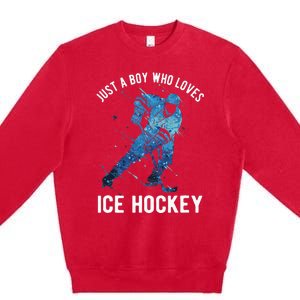 Just A Boy Who Loves Ice Hockey Premium Crewneck Sweatshirt