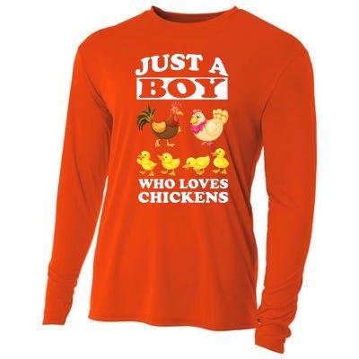 Just A Boy Who Loves Chickens Farm Chicken Gift Cooling Performance Long Sleeve Crew