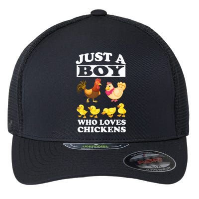 Just A Boy Who Loves Chickens Farm Chicken Gift Flexfit Unipanel Trucker Cap