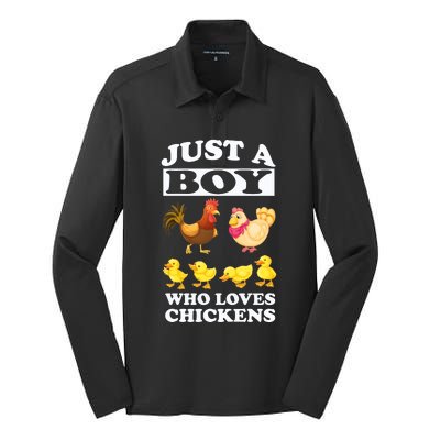 Just A Boy Who Loves Chickens Farm Chicken Gift Silk Touch Performance Long Sleeve Polo