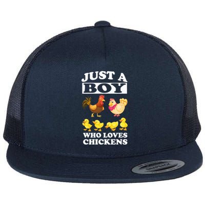 Just A Boy Who Loves Chickens Farm Chicken Gift Flat Bill Trucker Hat