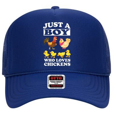 Just A Boy Who Loves Chickens Farm Chicken Gift High Crown Mesh Back Trucker Hat