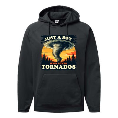 Just A Boy Who Loves Tornados Meteorology Storm Chaser Performance Fleece Hoodie