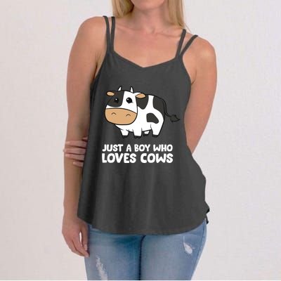 Just A Boy Who Loves Cows Gift Women's Strappy Tank