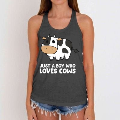 Just A Boy Who Loves Cows Gift Women's Knotted Racerback Tank