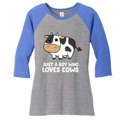 Just A Boy Who Loves Cows Gift Women's Tri-Blend 3/4-Sleeve Raglan Shirt