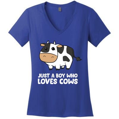 Just A Boy Who Loves Cows Gift Women's V-Neck T-Shirt