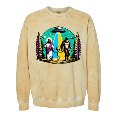 Jesus Alien Bigfoot And UfoS Colorblast Crewneck Sweatshirt