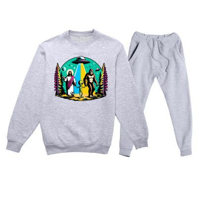 Jesus Alien Bigfoot And UfoS Premium Crewneck Sweatsuit Set