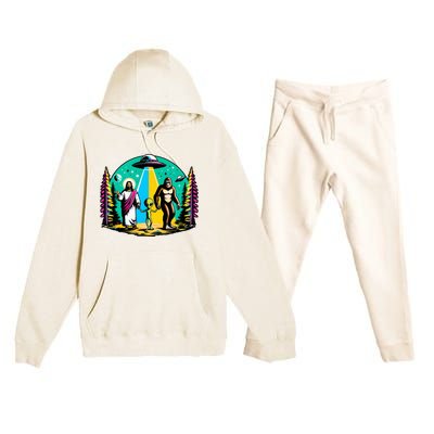 Jesus Alien Bigfoot And UfoS Premium Hooded Sweatsuit Set