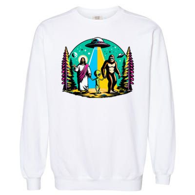 Jesus Alien Bigfoot And UfoS Garment-Dyed Sweatshirt