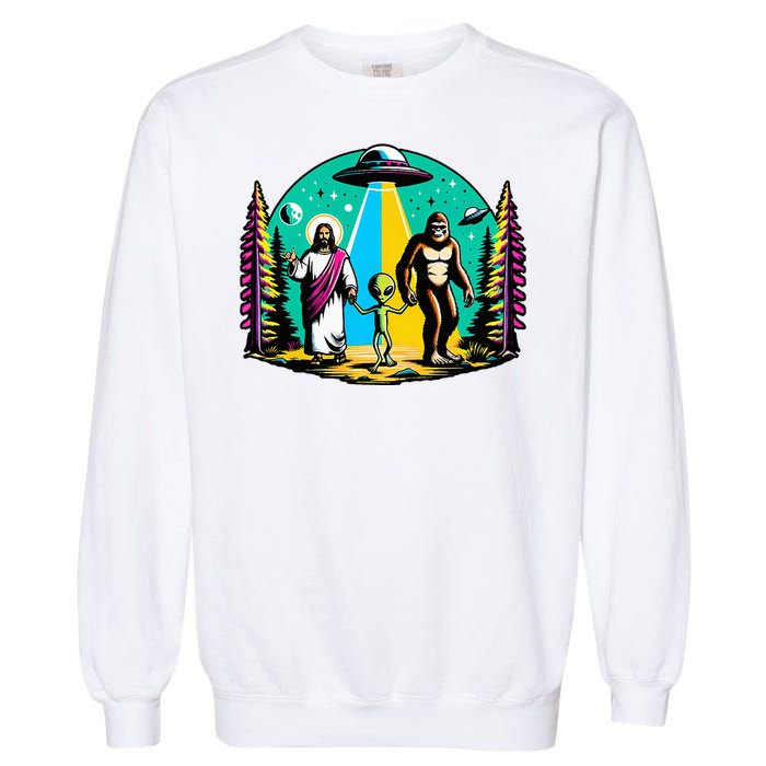 Jesus Alien Bigfoot And UfoS Garment-Dyed Sweatshirt