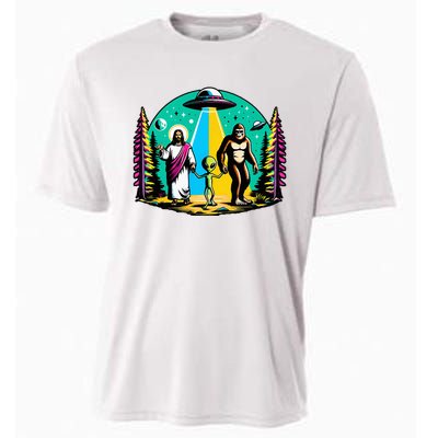 Jesus Alien Bigfoot And UfoS Cooling Performance Crew T-Shirt