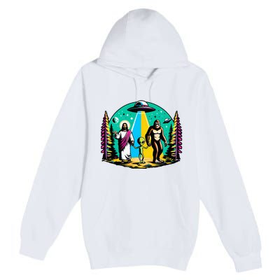 Jesus Alien Bigfoot And UfoS Premium Pullover Hoodie