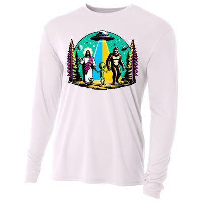 Jesus Alien Bigfoot And UfoS Cooling Performance Long Sleeve Crew