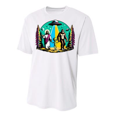 Jesus Alien Bigfoot And UfoS Performance Sprint T-Shirt