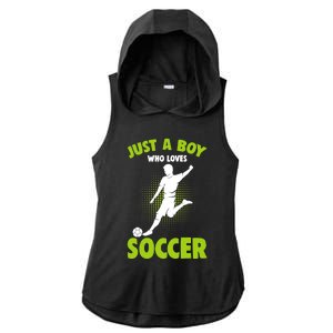 Just A Boy Who Loves Soccer Player Ladies PosiCharge Tri-Blend Wicking Draft Hoodie Tank