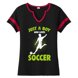 Just A Boy Who Loves Soccer Player Ladies Halftime Notch Neck Tee