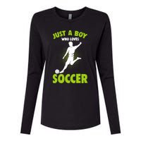 Just A Boy Who Loves Soccer Player Womens Cotton Relaxed Long Sleeve T-Shirt