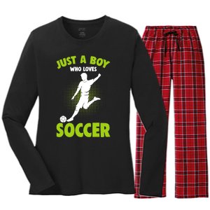 Just A Boy Who Loves Soccer Player Women's Long Sleeve Flannel Pajama Set 