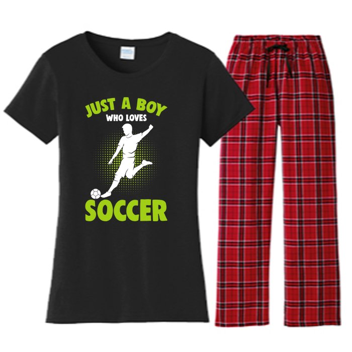 Just A Boy Who Loves Soccer Player Women's Flannel Pajama Set