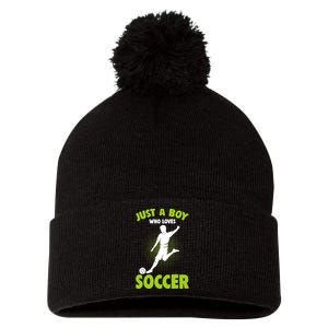 Just A Boy Who Loves Soccer Player Pom Pom 12in Knit Beanie