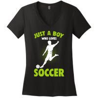 Just A Boy Who Loves Soccer Player Women's V-Neck T-Shirt