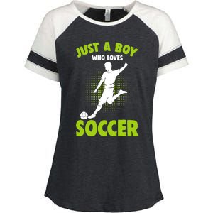 Just A Boy Who Loves Soccer Player Enza Ladies Jersey Colorblock Tee