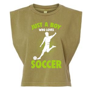 Just A Boy Who Loves Soccer Player Garment-Dyed Women's Muscle Tee