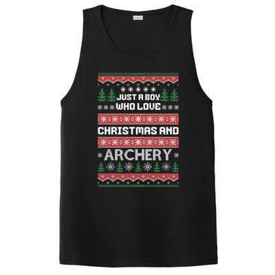 Just A Boy Who Love Christmas And Archery Ugly Christmas Sweater Colorful PosiCharge Competitor Tank