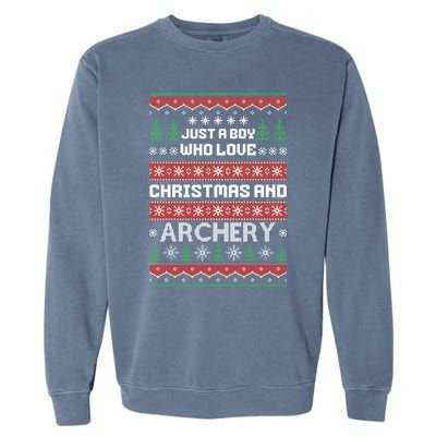 Just A Boy Who Love Christmas And Archery Ugly Christmas Sweater Colorful Garment-Dyed Sweatshirt