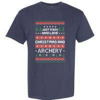 Just A Boy Who Love Christmas And Archery Ugly Christmas Sweater Colorful Garment-Dyed Heavyweight T-Shirt