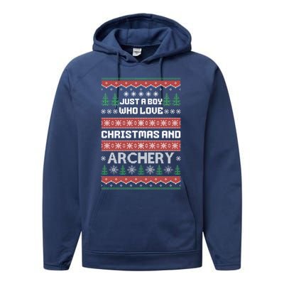 Just A Boy Who Love Christmas And Archery Ugly Christmas Sweater Colorful Performance Fleece Hoodie