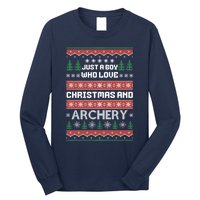 Just A Boy Who Love Christmas And Archery Ugly Christmas Sweater Colorful Long Sleeve Shirt