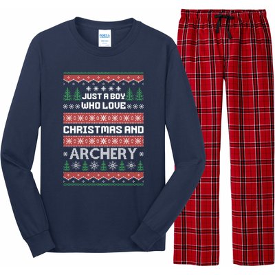 Just A Boy Who Love Christmas And Archery Ugly Christmas Sweater Colorful Long Sleeve Pajama Set