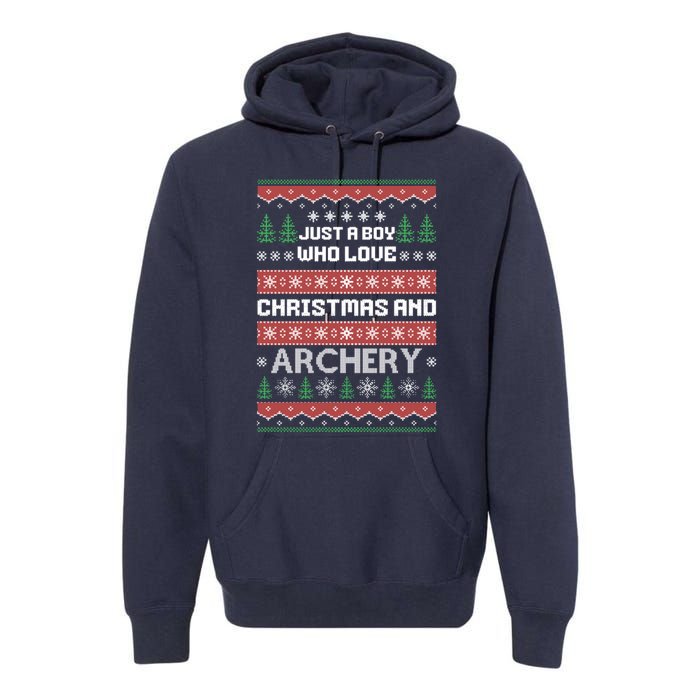 Just A Boy Who Love Christmas And Archery Ugly Christmas Sweater Colorful Premium Hoodie