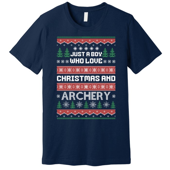 Just A Boy Who Love Christmas And Archery Ugly Christmas Sweater Colorful Premium T-Shirt