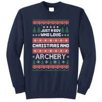 Just A Boy Who Love Christmas And Archery Ugly Christmas Sweater Colorful Tall Sweatshirt