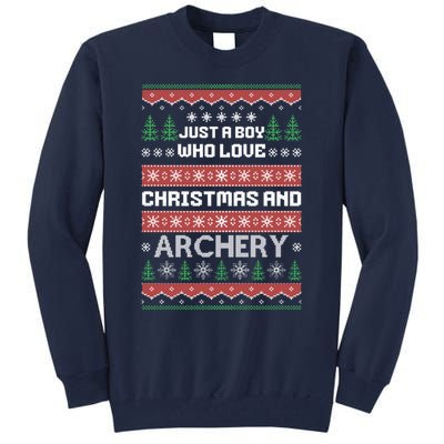 Just A Boy Who Love Christmas And Archery Ugly Christmas Sweater Colorful Tall Sweatshirt