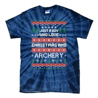 Just A Boy Who Love Christmas And Archery Ugly Christmas Sweater Colorful Tie-Dye T-Shirt