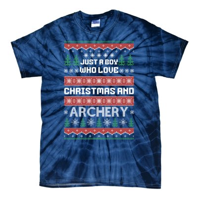 Just A Boy Who Love Christmas And Archery Ugly Christmas Sweater Colorful Tie-Dye T-Shirt