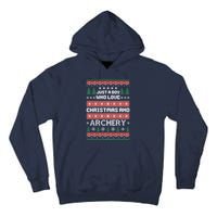 Just A Boy Who Love Christmas And Archery Ugly Christmas Sweater Colorful Tall Hoodie