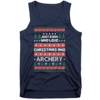 Just A Boy Who Love Christmas And Archery Ugly Christmas Sweater Colorful Tank Top