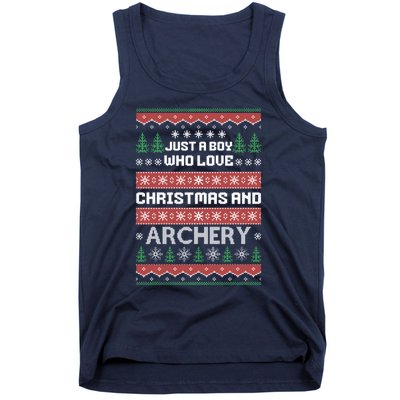 Just A Boy Who Love Christmas And Archery Ugly Christmas Sweater Colorful Tank Top