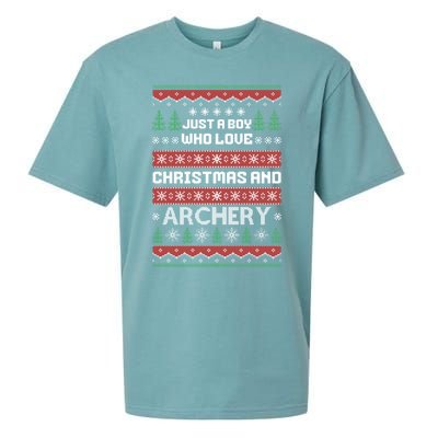 Just A Boy Who Love Christmas And Archery Ugly Christmas Sweater Colorful Sueded Cloud Jersey T-Shirt