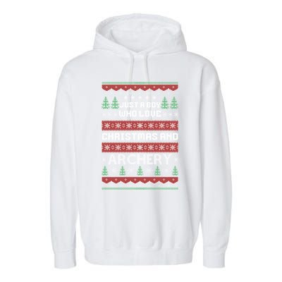 Just A Boy Who Love Christmas And Archery Ugly Christmas Sweater Colorful Garment-Dyed Fleece Hoodie