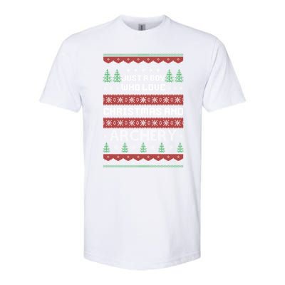 Just A Boy Who Love Christmas And Archery Ugly Christmas Sweater Colorful Softstyle CVC T-Shirt