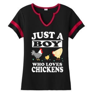 Just A Boy Who Loves Chickens Farm Chicken Gift Ladies Halftime Notch Neck Tee